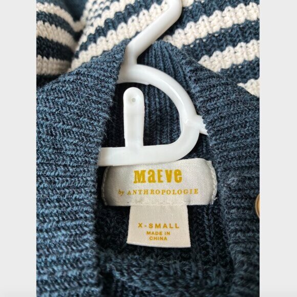 Anthropologie Maeve Nautical Blue and White Strip Knit Short Sleeve - Size XS - Picture 4 of 4